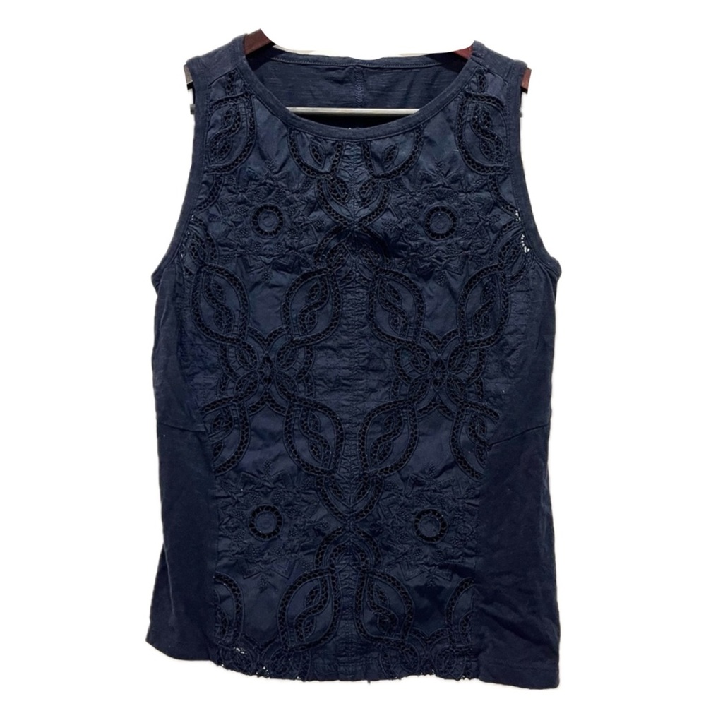 PTP-18”-Embroidered/Eyelet Tank Top-Navy